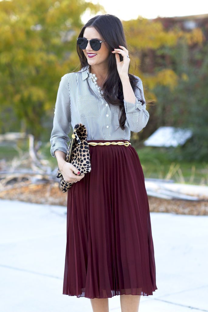 gold-belt-maroon-pleated-midi-skirt