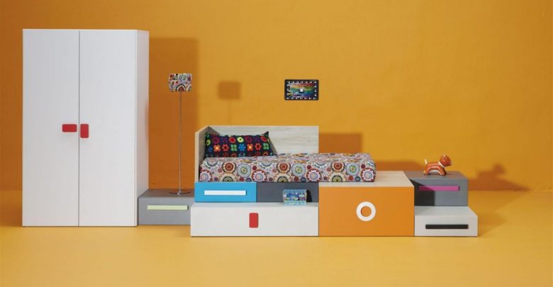 captivating minimalist kids bedroom design with orange painting wall decor along with whte wardrobe and colorful drawer storage under the bed and orange floor 25+ Elegant Orange Bedroom Decor Ideas - designs 264