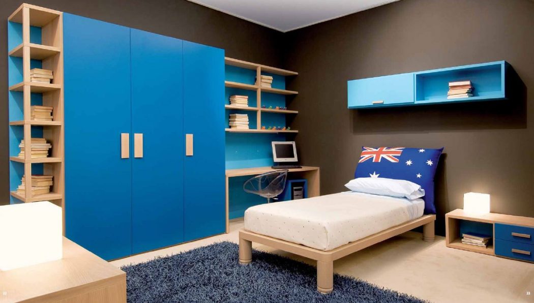 terrific boys room ideas cool boy teen ideas decorating design with light wood bed along white mattress along blue floating shelf and corner wooden desk and chair plus large blue cabinet storage books 5 Main Bedroom Design Ideas - 8