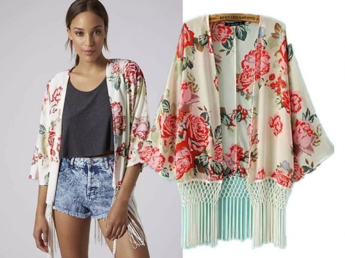 2015 Fashion Women Spain style Chiffon Kimono Cardigan Tassel Regular Big Floral Print Women Loose Blouse +40 Elegant Teenage Girls Summer Outfits Ideas - 43