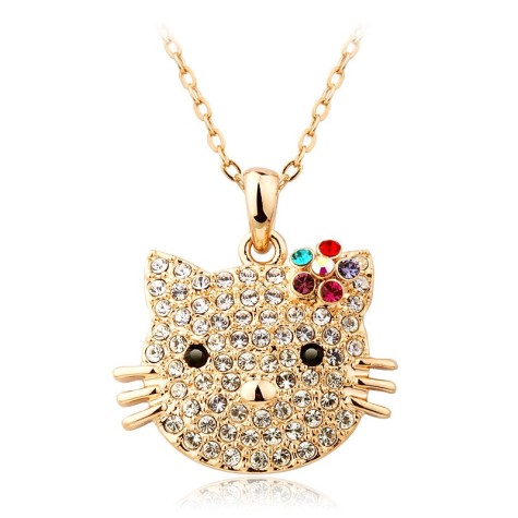 Christmas-Promotion-T400-k-gold-plated-hello-kitty-cute-crystal-pendant-necklace-women-W1002-retail-and