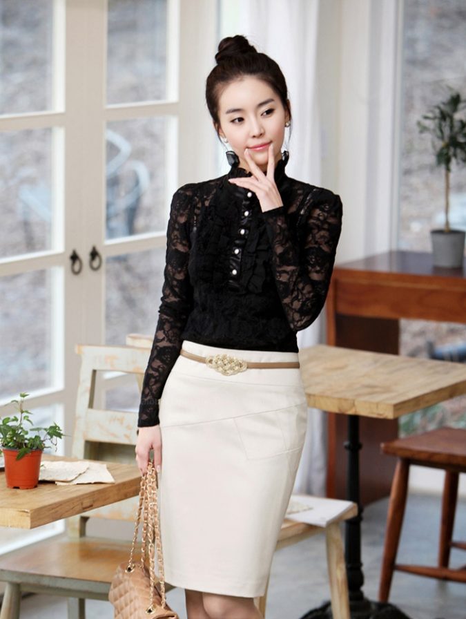 High Neck Blouse and Pencil Skirt2 25+ Elegant Work Outfit Ideas That Every Working Woman Should Have - 6