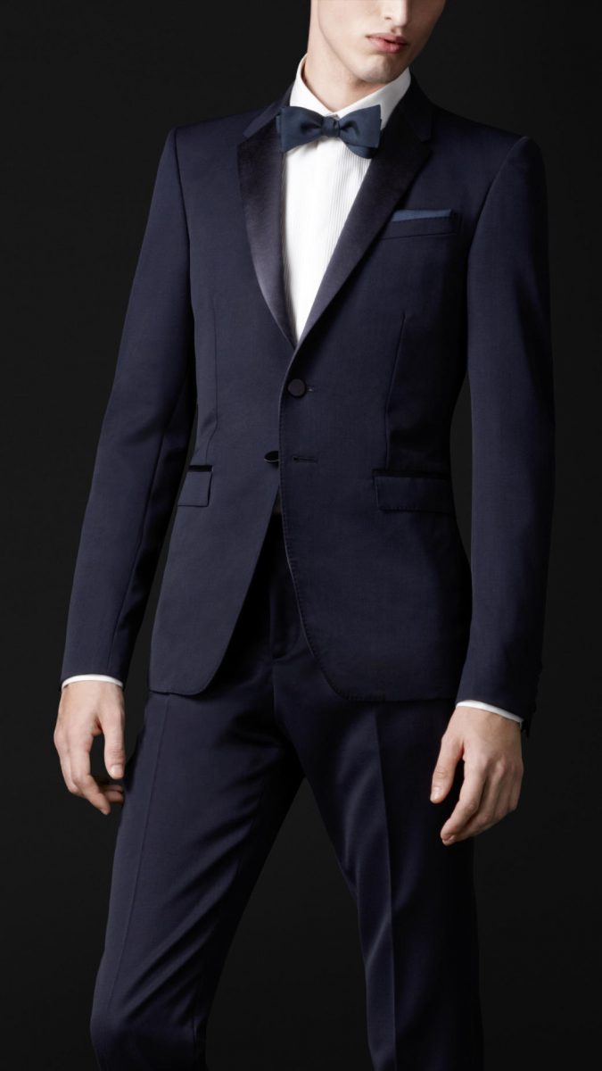 14 Splendid Wedding Outfits for Guys 32 Navy Satin Suit 14 Splendid Wedding Outfits for Guys - 32