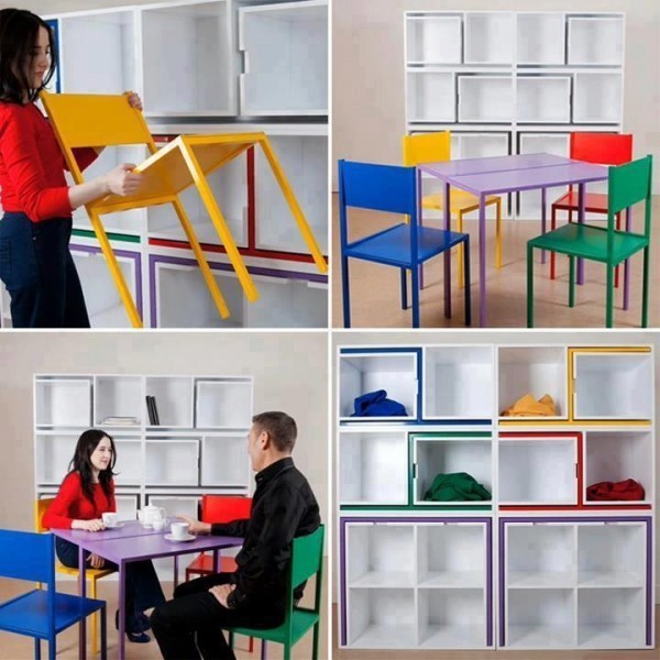 bookshelves-space-saving-dining-set 83 Creative & Smart Space-Saving Furniture Design Ideas in 2020