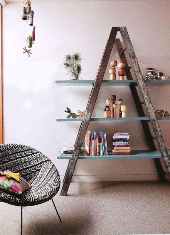 ladder-bookshelf 83 Creative & Smart Space-Saving Furniture Design Ideas in 2020