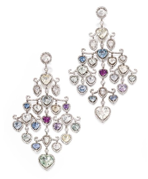 How To Hide Skin Problems And Wrinkles Using Jewelry? 26 z Lot-258-Pair-of-Platinum-Multi-Colored-Sapphire-and-Diamond-Pendant-Earrings-Fred-Leighton