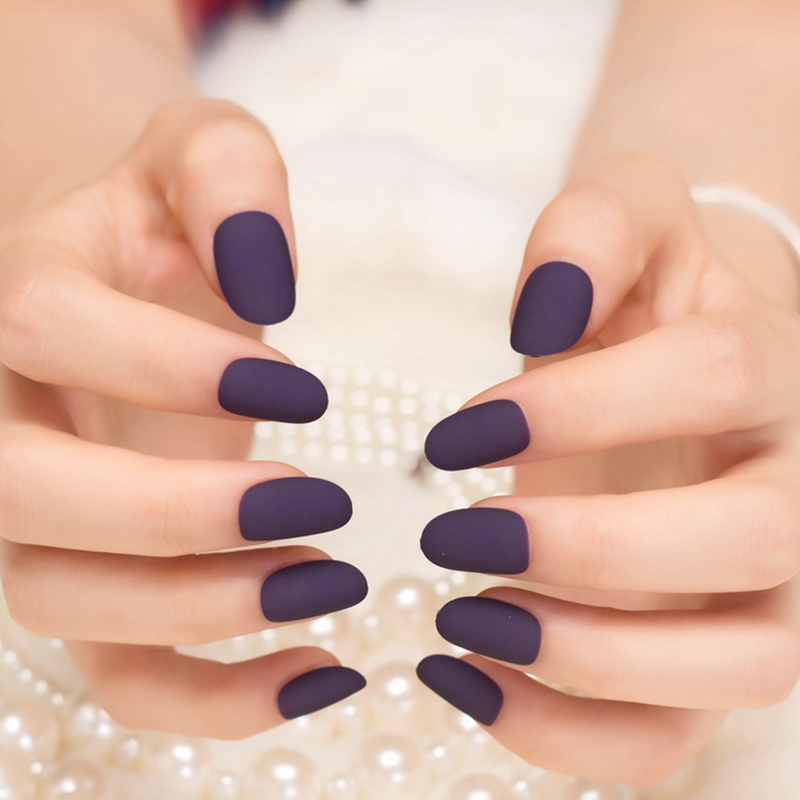 125 years of Fingernails Trends Development 48 24pcs Sexy Frosted Deep Purple Fake Round Hand font b Nails b font Simple Beauty font 125 years of Fingernails Trends Development - 48