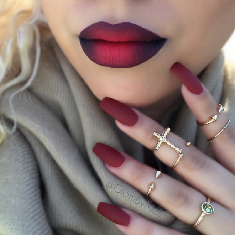 15 Creative Lip Makeup Art Trends 49 fall ombre lips nails look 2c7ba11ef25041231a2ffb98f4a8d42d look 15 Creative Lip Makeup Art Trends - 49