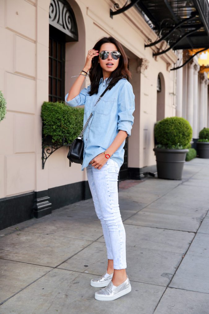 1. casual chic outfit with metallic sneakers 10 Stylish Spring Outfit Ideas for School - 4