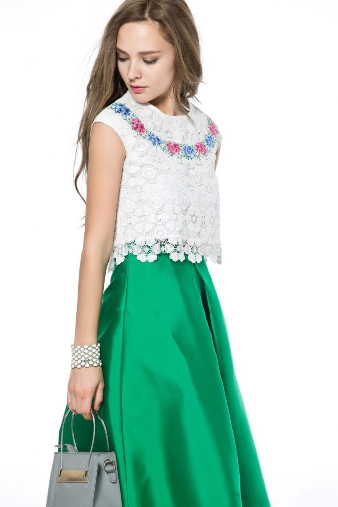 15+ Elegant Working Ladies Spring Outfit Ideas 25 2015 spring summer designer women s clothing set skirt suit white top pink blue flower embroidery 15+ Elegant Working Ladies Spring Outfit Ideas - 25