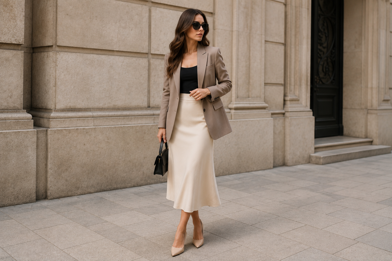 19 Stylish Blazer Outfit Ideas to Copy Now 16 Blazer with a Midi Skirt 19 Stylish Blazer Outfit Ideas to Copy Now - 16
