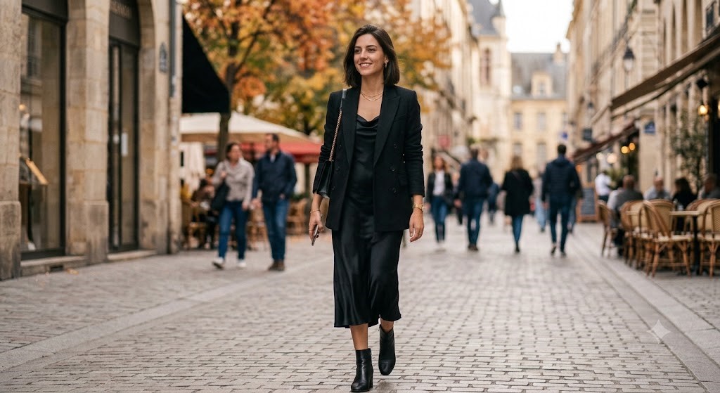 19 Stylish Blazer Outfit Ideas to Copy Now 11 Blazer with a Satin Slip Dress 19 Stylish Blazer Outfit Ideas to Copy Now - 11