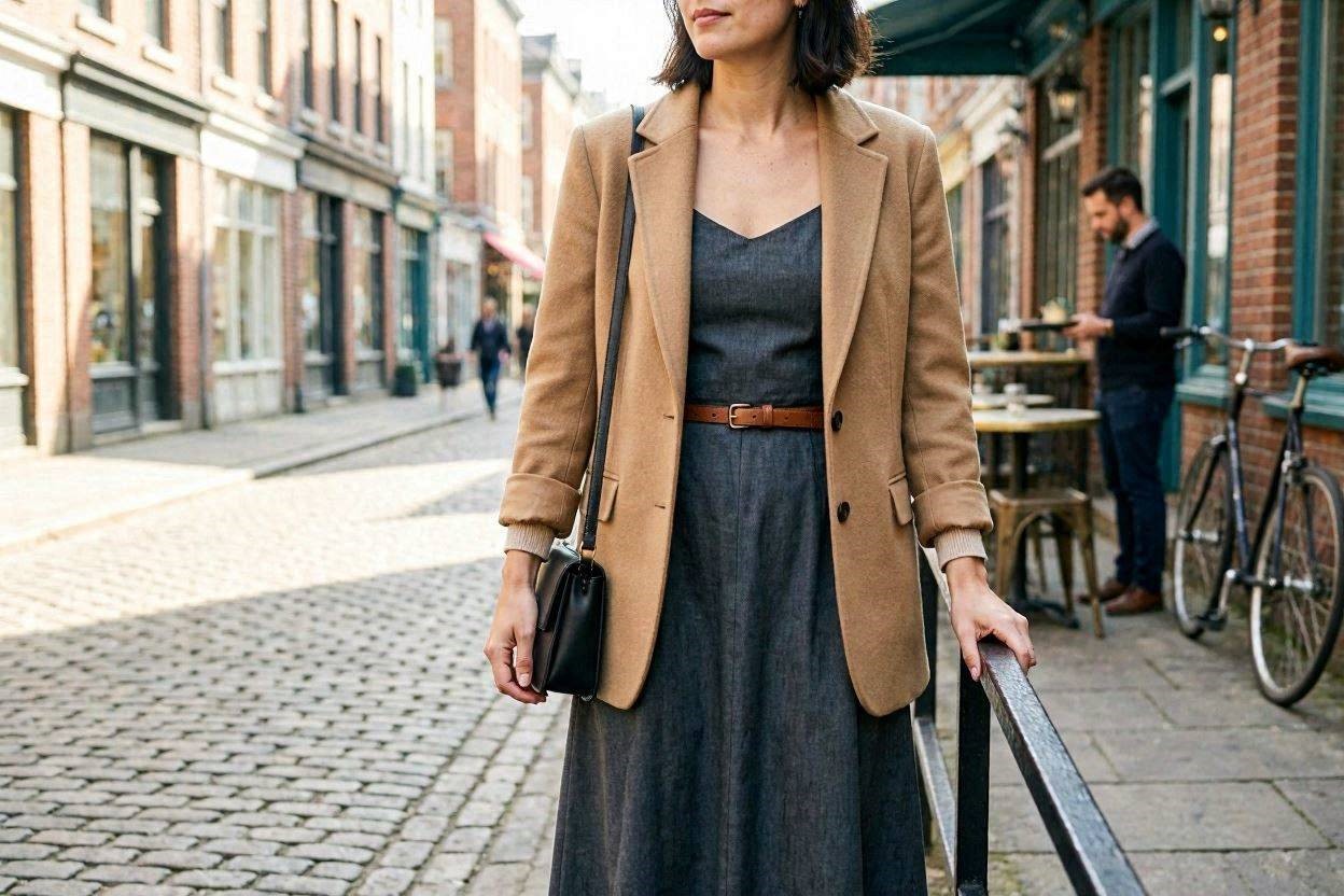 Top 17 Fresh Ways to Learn How to Wear a Blazer 6 Layer a Blazer over a Midi Dress Top 17 Fresh Ways to Learn How to Wear a Blazer - 6