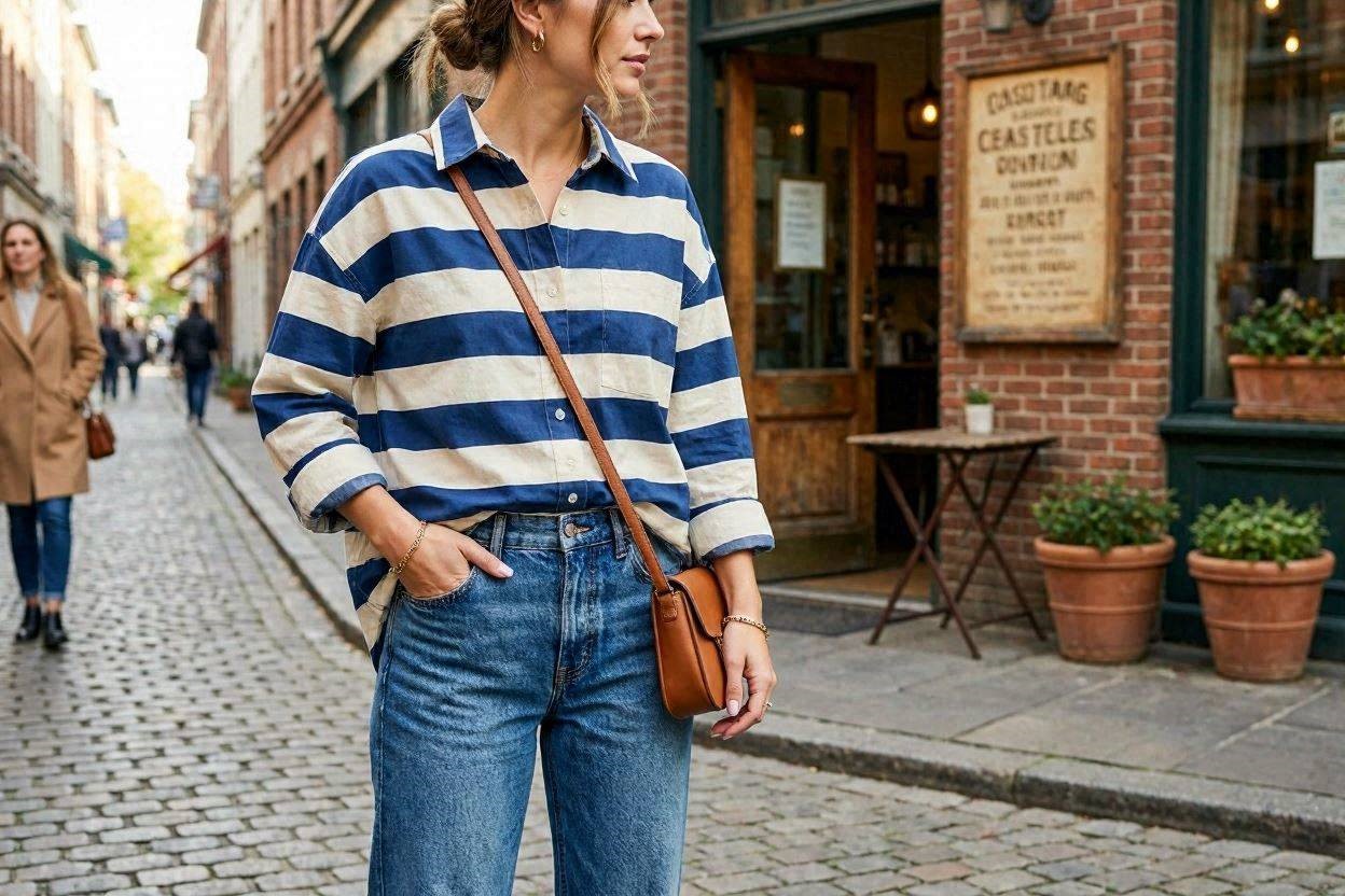 Top 18 Awesome Striped Outfit Ideas for Different Occasions 12 Oversized Striped Shirt Look Top 18 Awesome Striped Outfit Ideas for Different Occasions - 12