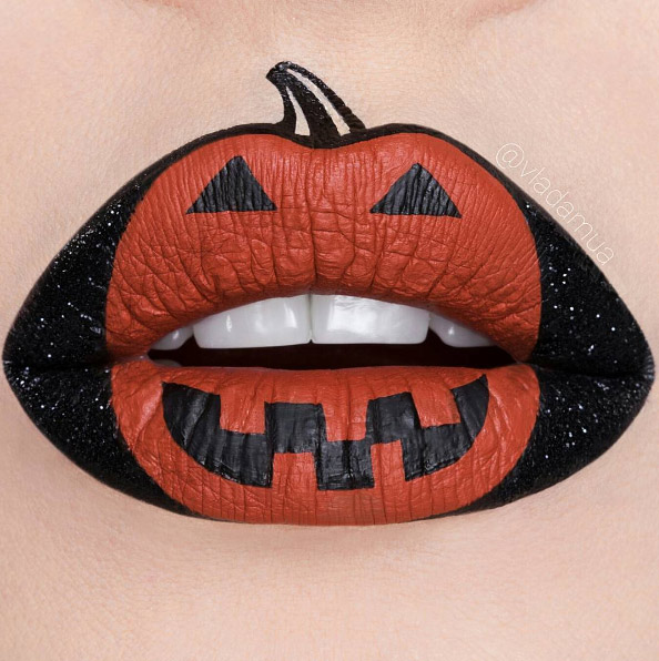 15 Creative Lip Makeup Art Trends 65 vladamua orange black pumpkin halloween lip art 15 Creative Lip Makeup Art Trends - 65