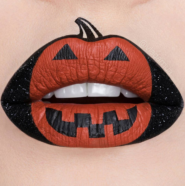 vladamua-orange-black-pumpkin-halloween-lip-art 16 Creative Lip Makeup Art Trends in 2022