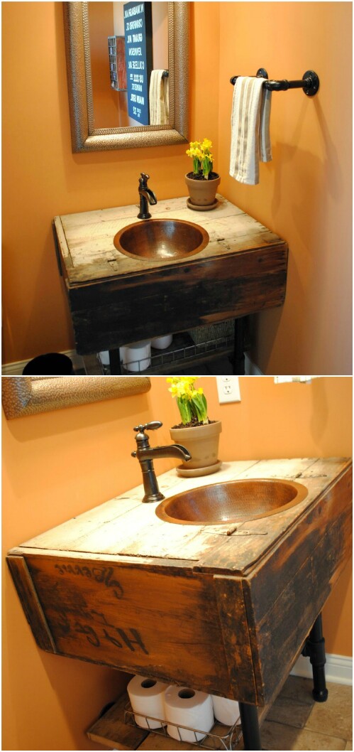 15 Stylish Bedroom & Bathroom Vanities DIY Ideas 7 DIY reclaimed vanity 15 Stylish Bedroom & Bathroom Vanities DIY Ideas - 7