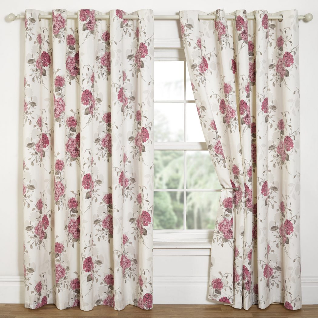 Hydrangea Pink Floral Eyelet Curtains 20+ Hottest Curtain Design Ideas - 154