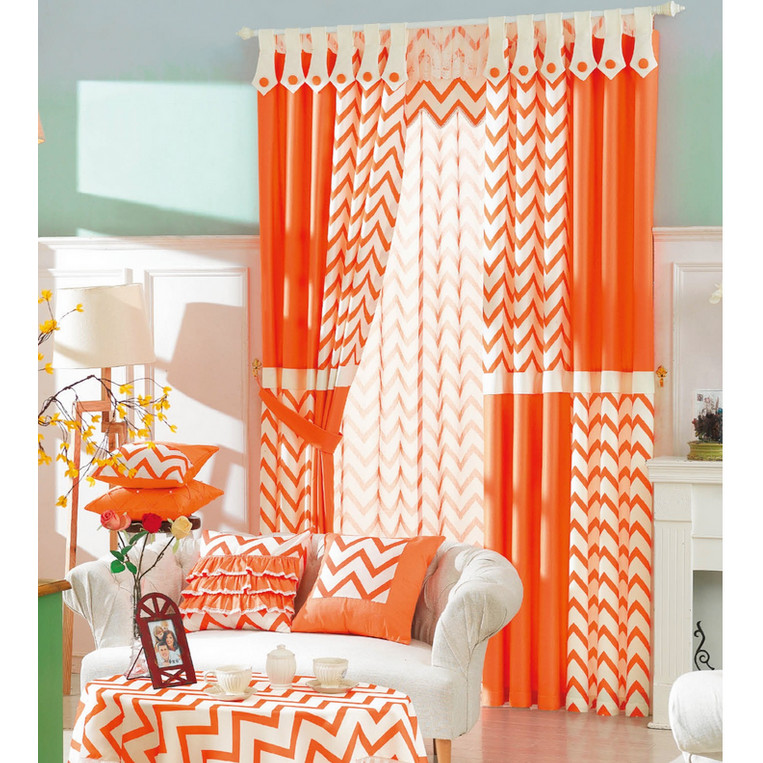 Orange Striped Modern Brief Customized Ready Made Geometric Curtains CMT18129 1 20+ Hottest Curtain Design Ideas - 71