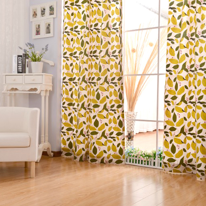 pattern curtains geometric pattern curtains Yellow and green Cotton Living Room Leaf Pattern Curtains 20+ Hottest Curtain Design Ideas - 3