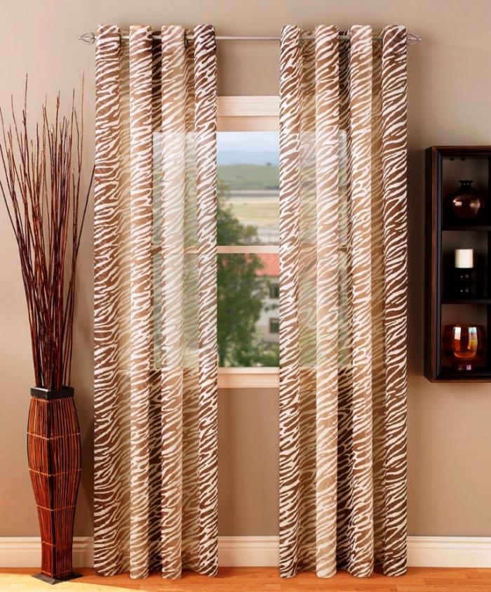 safari sheer grommet top brown sheer curtains set on small bay window 20+ Hottest Curtain Design Ideas - 47