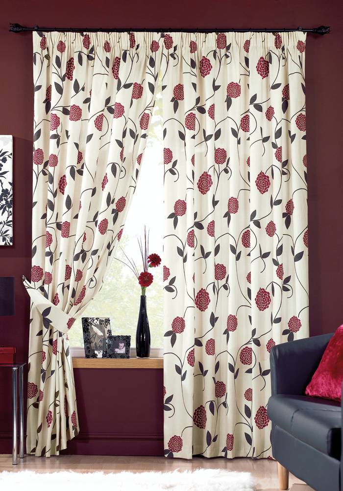 white curtains with red flowers 20+ Hottest Curtain Design Ideas - 130