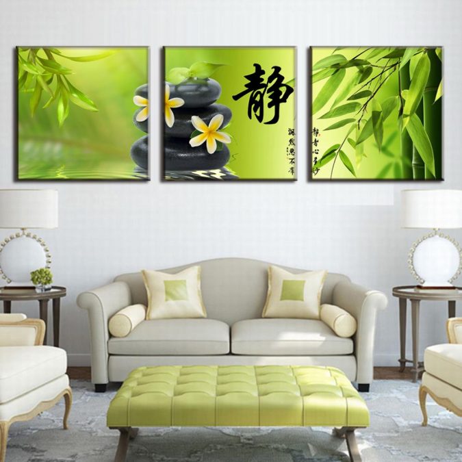Green decor Bamboo Pebble Canvas Picture Calligraphy Wall Pictures for Living 15+ Latest Interior Design Ideas for Your Home - 3