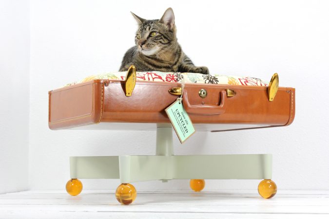 Upcycled-Suitcase-Pet-Bed-with-Pedestal-Base-675x450 15+ Cat Furniture Pieces for Cat Lovers in 2022
