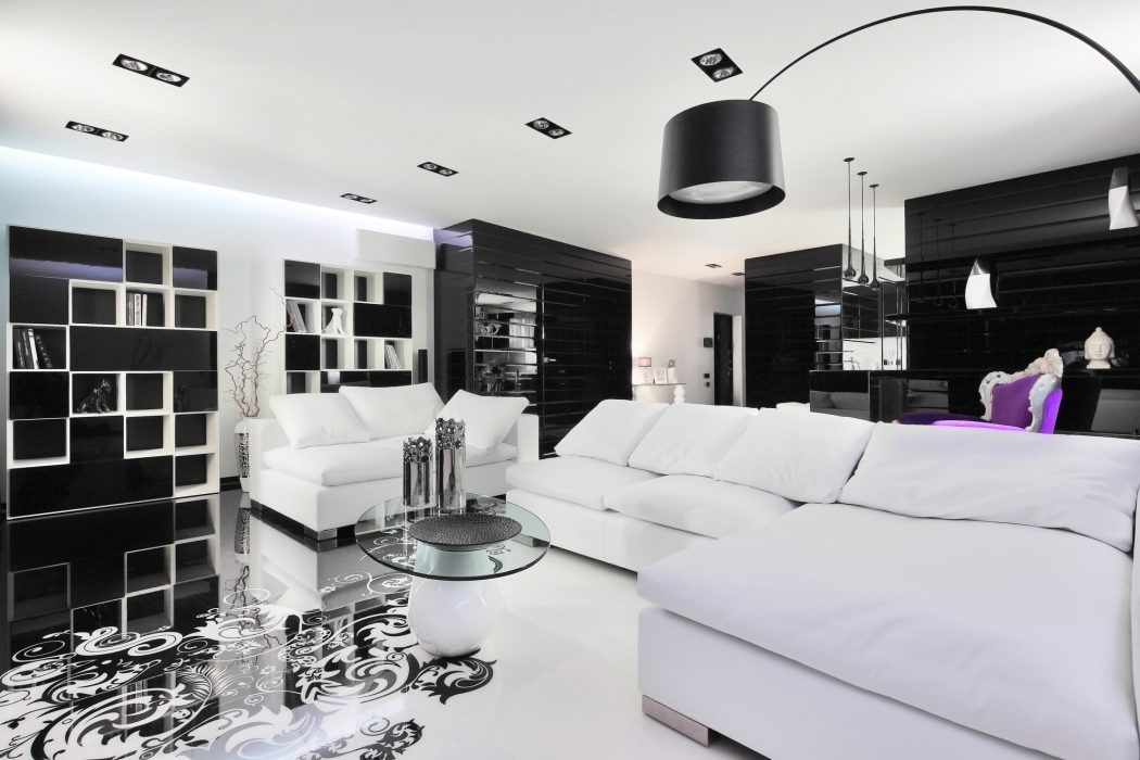 fabulous black and white interior in unique flooring and purple for room design interior black interior picture black and white interior design 5 Outdated Home Decor Trends That Are Coming Again - 32