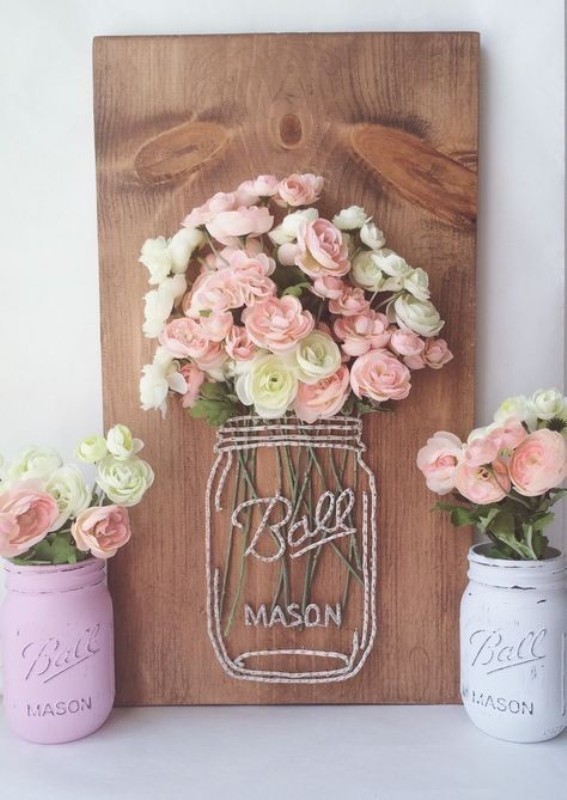 mason jar vase string art 35 Unexpected & Creative Handmade Mother's Day Gift Ideas - 94