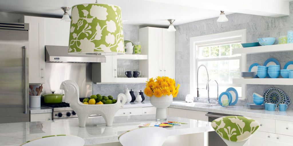 Green Floral Printed Pendant Lamp with White Kitchen Cabinet for Elegant Kitchen Ideas 6 Affordable Organizing and Decoration Ideas for your Kitchen - 35