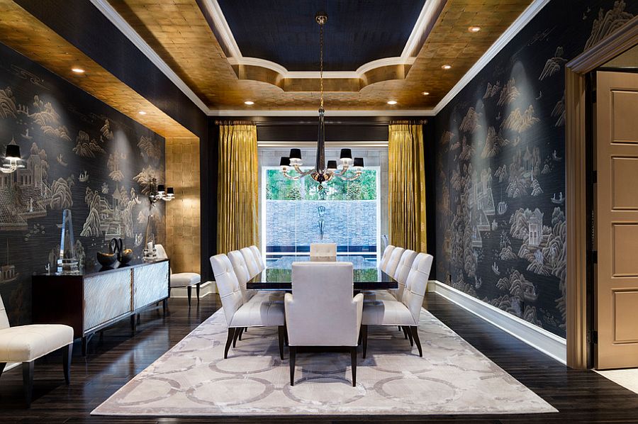 10 Ways to Add Glam to Your Hollywood Home 30 Mediterranean dining room in gold and black with modern vibe 10 Ways to Add Glam to Your Hollywood Home - 30