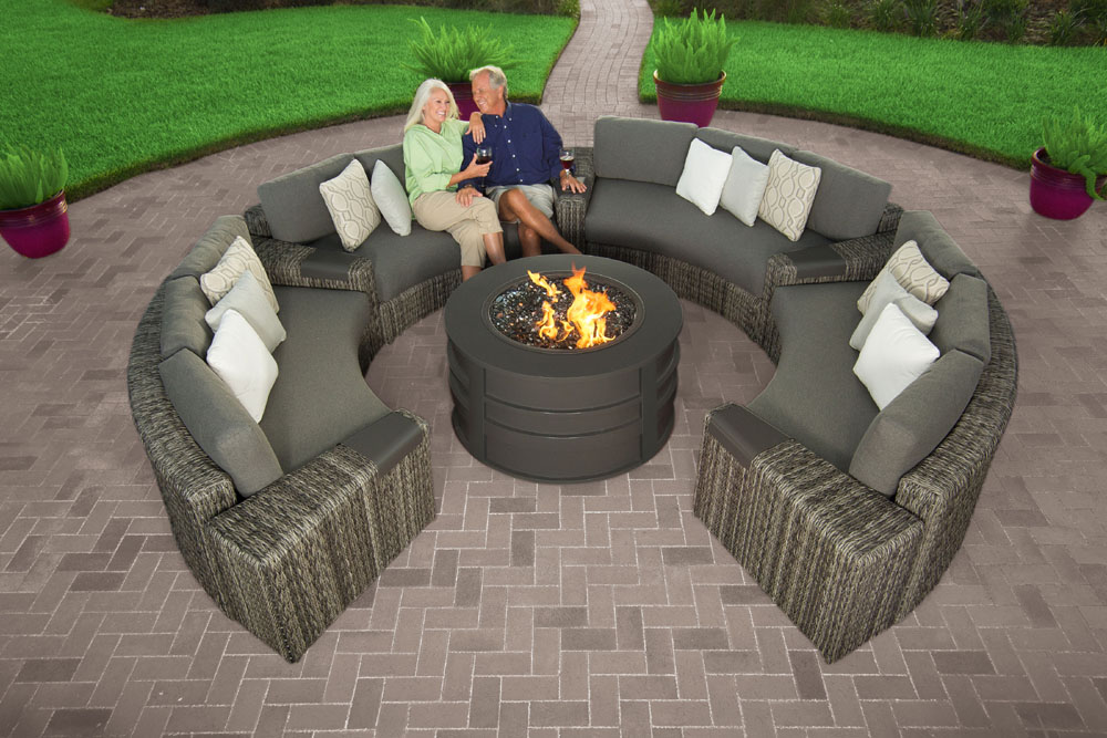 OrsayCurvedSofaSectionalSmokewithRoundFirePitHeritageGraniteCushions-TwistSmokePillowswithmodels25 8 Delightful and Affordable Fire pit Decoration Designs in 2022