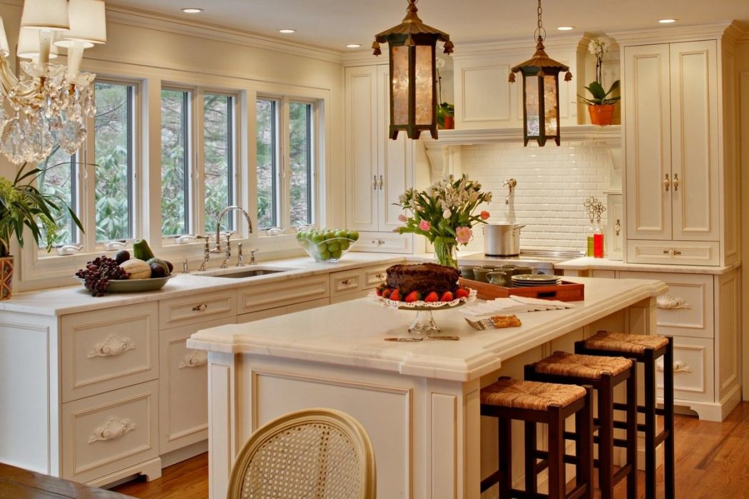 kitchen-with-white-cabinets-and-hanging-lanterns 6 Affordable Organizing and Decoration Ideas for your Kitchen
