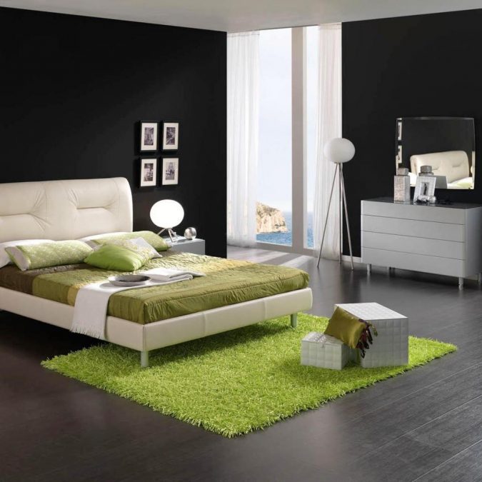sharp furniture black and white bedroom with green decoration 15+ Top Modern House Interior Designs - 4