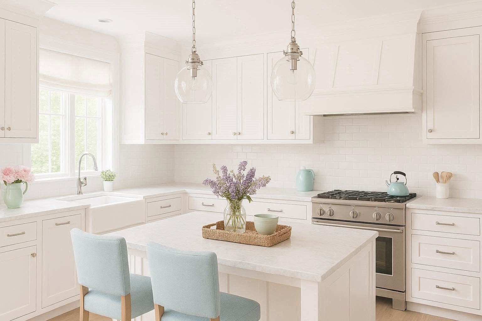 Soft Accent Colors That Add Personality Top 10 Best White Bright Kitchen Design Ideas - 11