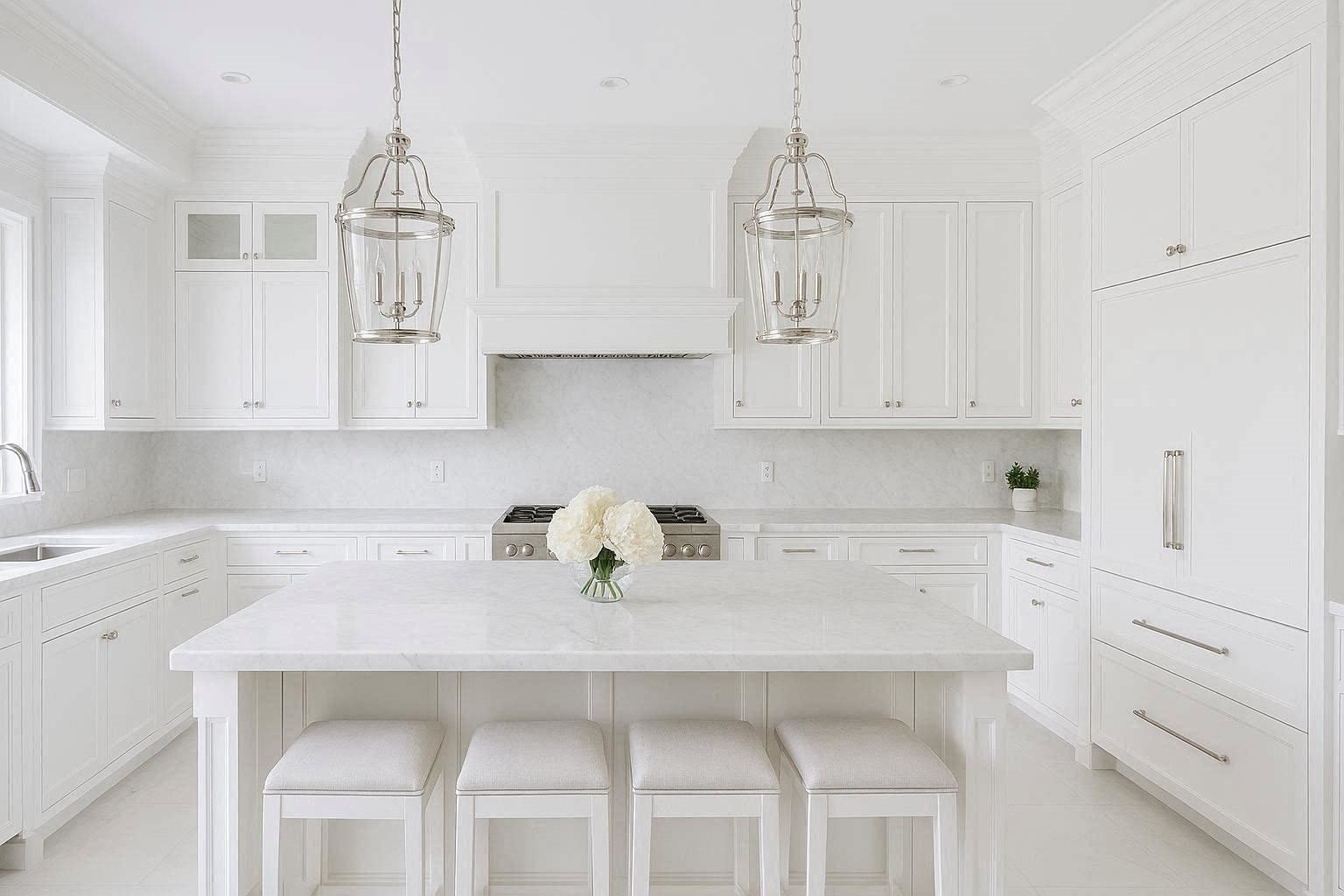 White Marble and Quartz Countertops for Luxury Appeal Top 10 Best White Bright Kitchen Design Ideas - 3