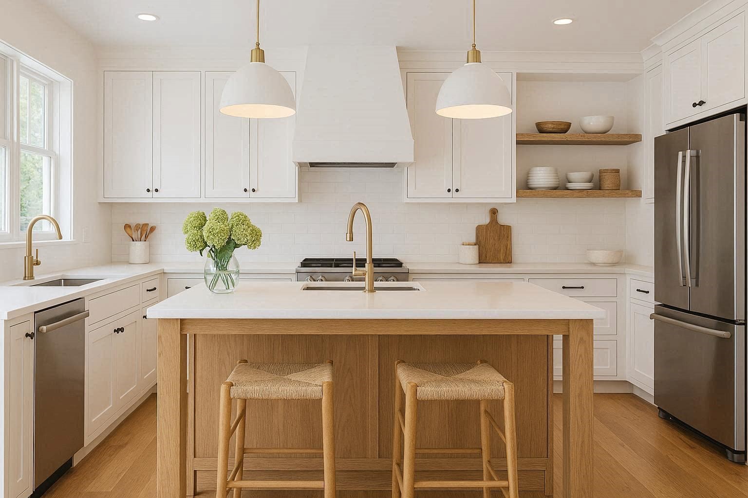 White and Natural Wood Combinations for Warmth Top 10 Best White Bright Kitchen Design Ideas - 8
