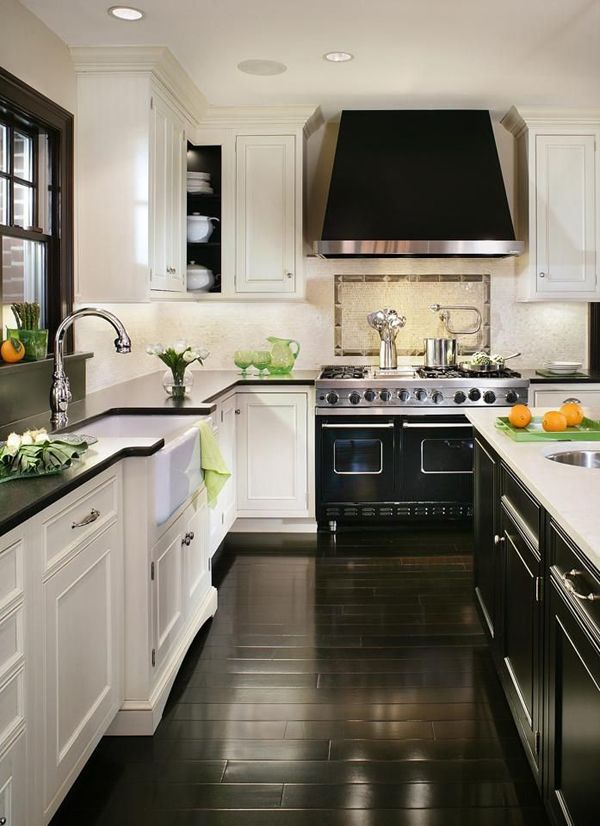dark wood kitchen black white kitchen Top 10 Best White Bright Kitchen Design Ideas - 4