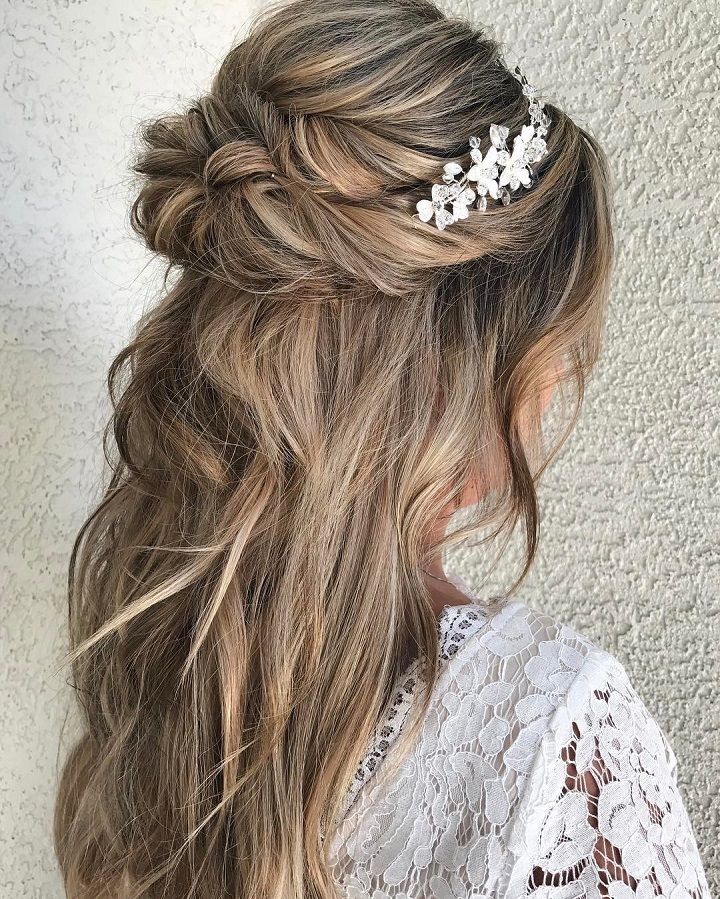 half-up-half-down 12 Wedding Day Killer Hairstyles for Curly Hair