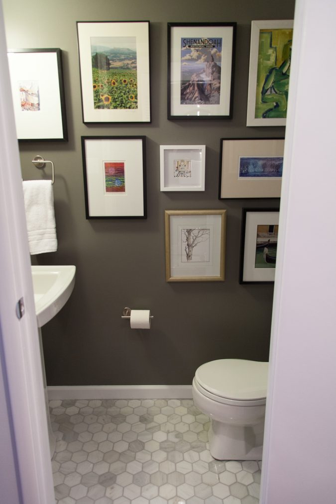 powder room half bathroom picture gallery wall Top 10 Stunning Powder Room Decorating Ideas - 20
