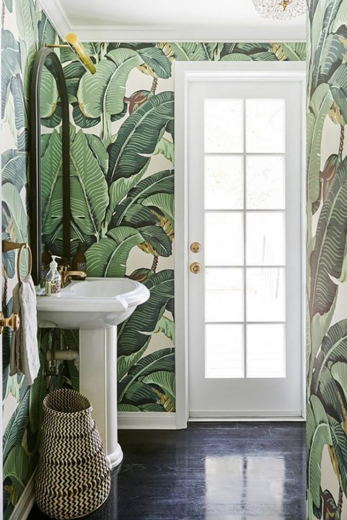 powder-room-leaves-wallpaper-1-675x1012 Top 10 Stunning Powder Room Decorating Ideas for 2020