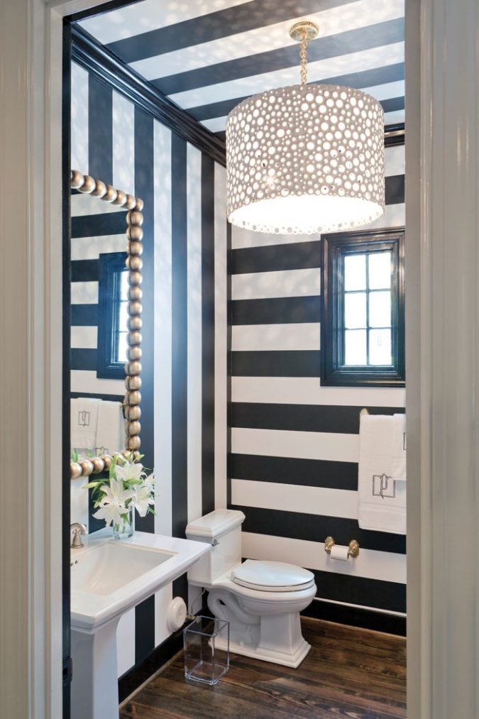 powder room striped walls balck and white Top 10 Stunning Powder Room Decorating Ideas - 2