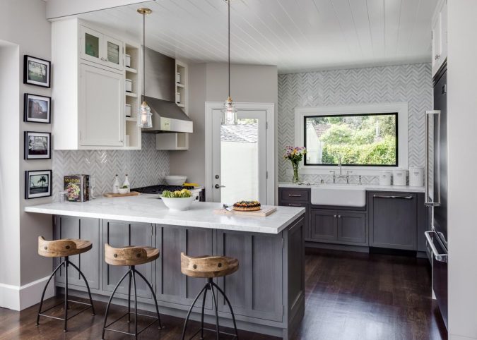 white grey small kitchen Top 10 Best White Bright Kitchen Design Ideas - 23