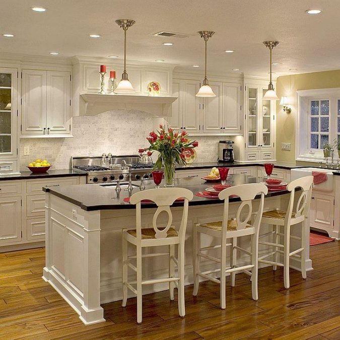 white kitchen with dark surfaces Top 10 Best White Bright Kitchen Design Ideas - 13