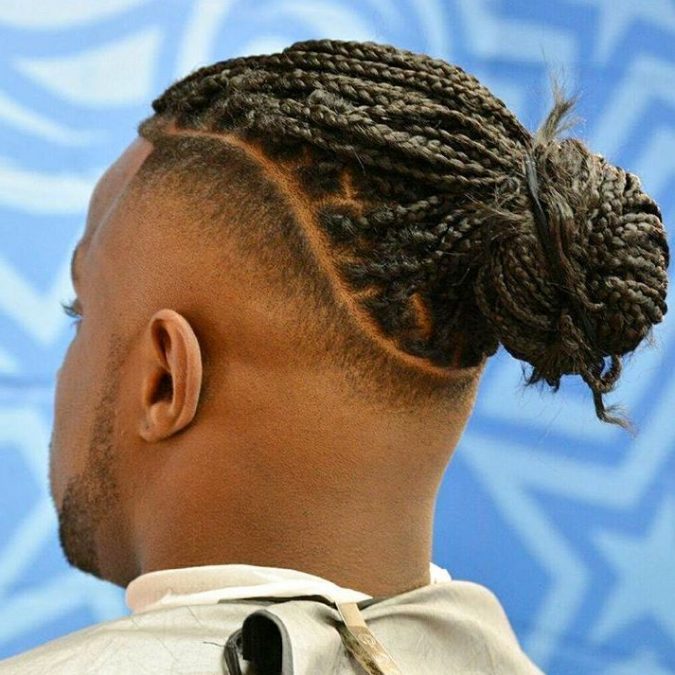 men hairstyle box brades bun 7 Craziest Curly Hairstyles for Black Men - 19