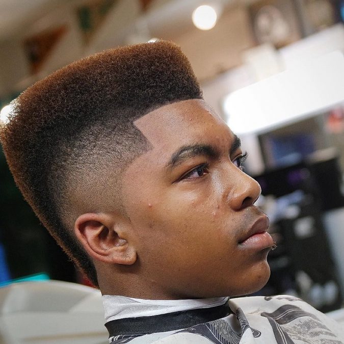 men hairstyle flat top fade temple 2 7 Craziest Curly Hairstyles for Black Men - 12