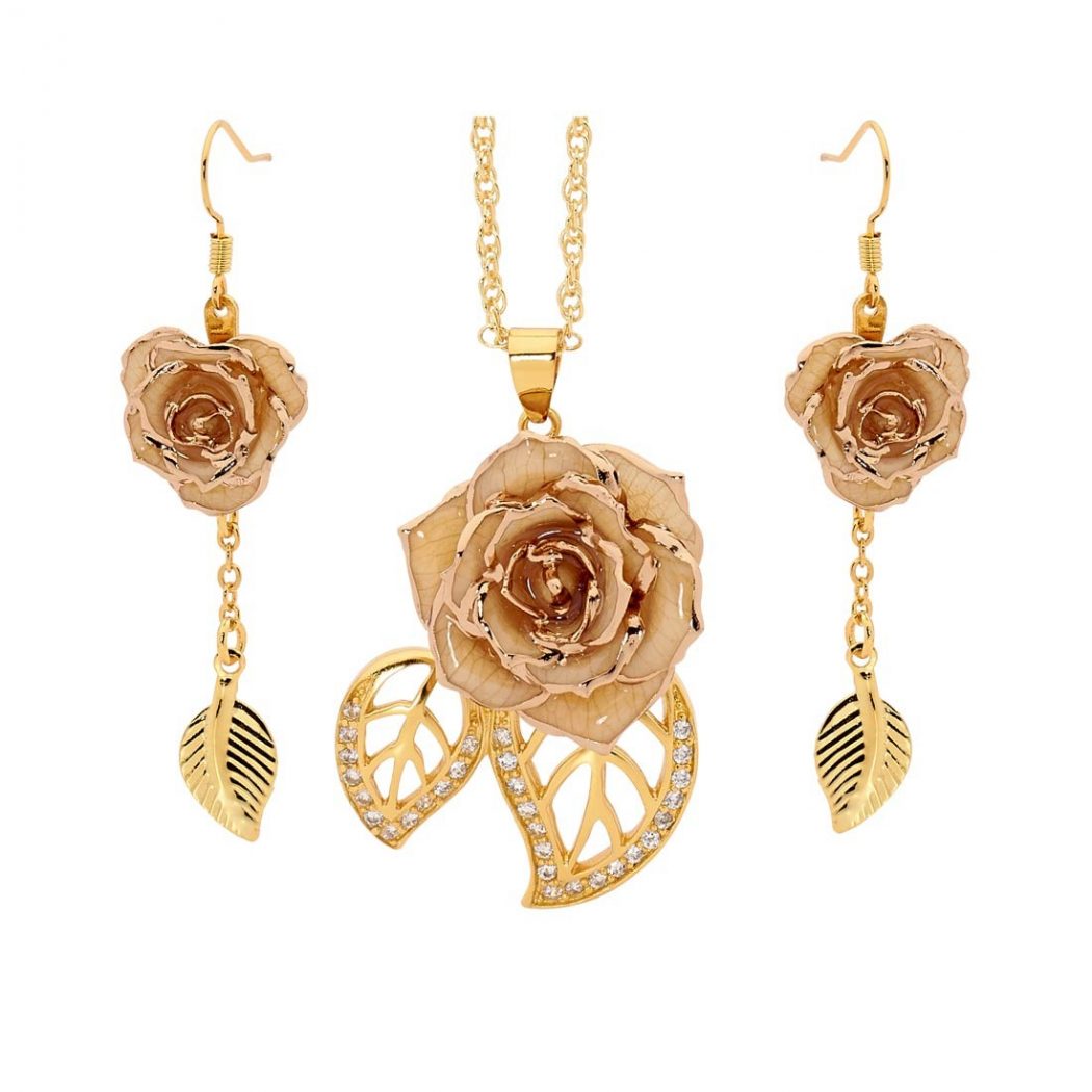 white-glazed-rose-jewelry-set-in-leaf-theme Eternity Rose As a Perfect Romantic Gift to Express Your True Love
