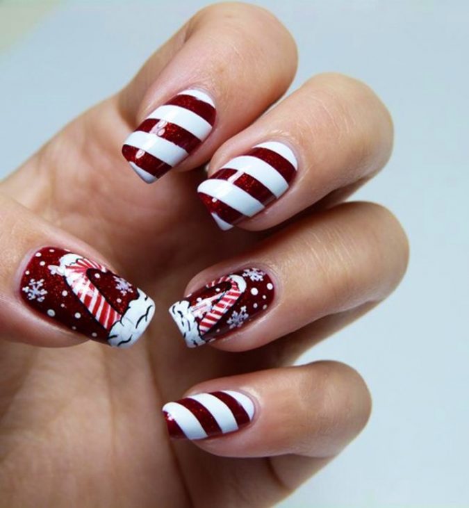 Festive candy nail art Top 7 Christmas Winter Nail Design Ideas - 3