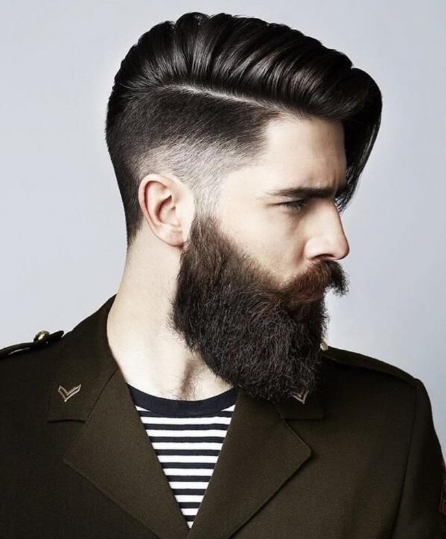 Undercut-with-Side-Swept-Hair-and-Beard-men-hairstyle 6 Most Edgy Hairstyles For Men in 202020